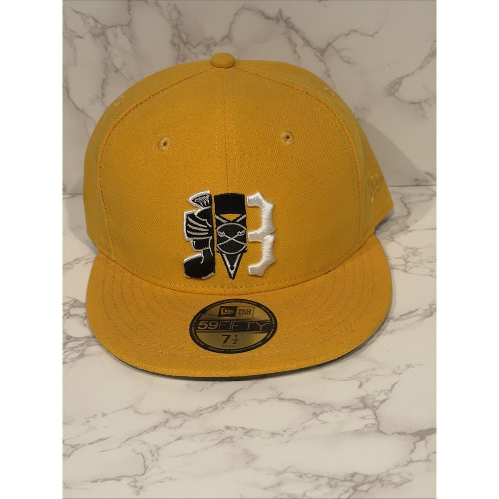 Rare New Era X Black Scale 59FIFTY Split P Fitted Hat Gold Size 7 1/2